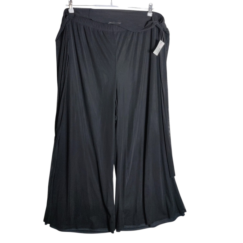 Added Dimensions Catherines Black Wide Leg Palazzo Pants Sheer Overlay Womens 3X